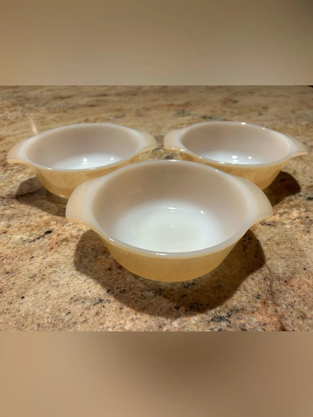Anchor Hocking Fire King #472 Peach iridescent Lusterware 12oz Bake Set of (3)